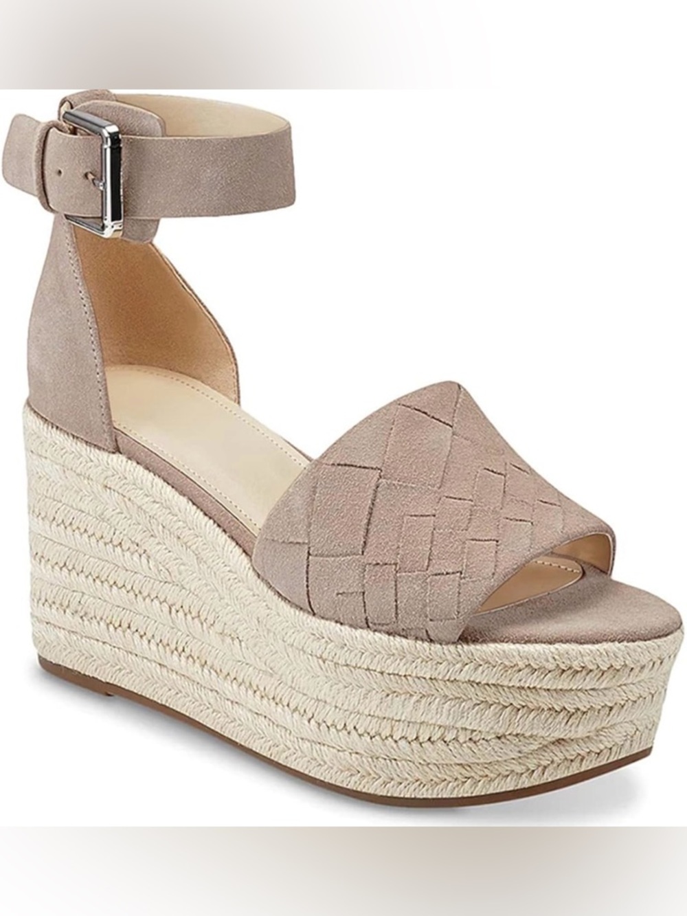 Marc Fisher Woven Suede Espadrille Wedge Sandal - Taupe